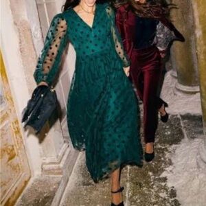 Boden Teal Green Polka Dot Midi Dress